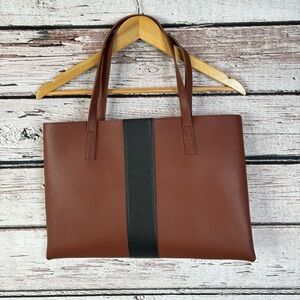 Vince Camuto Luck Tote Vegan Leather Reddish-Brown w/‎ Black Stripe Very Roomy!